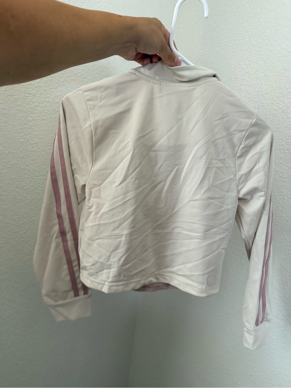 Girls active Cream Drawstring Wide-Leg Sweatpants with Pink Accent Tank & Jacket - Picture 8 of 8
